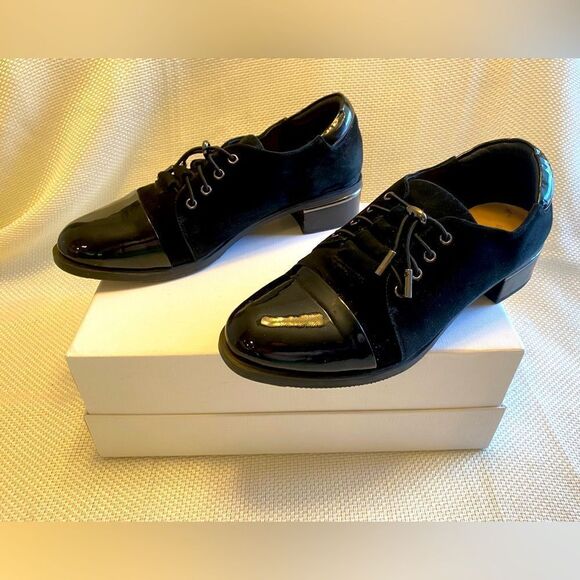 Pierre Cardin Paris women’s cap toe derby patent leather and suede size 39 wow - Picture 2 of 11